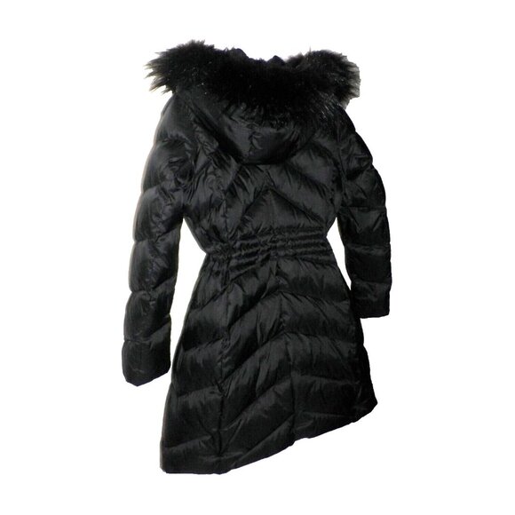 Women's S Talbots Petite Down Puffer Coat Parka Adj Waist Hood Black - Picture 4 of 13